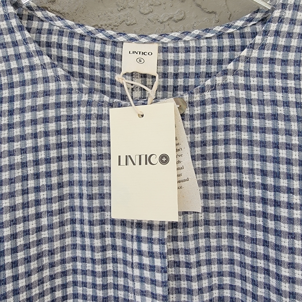 Lintico Caroline Linen Gingham Lagenlook Top Oversized Small NWT - Picture 6 of 16